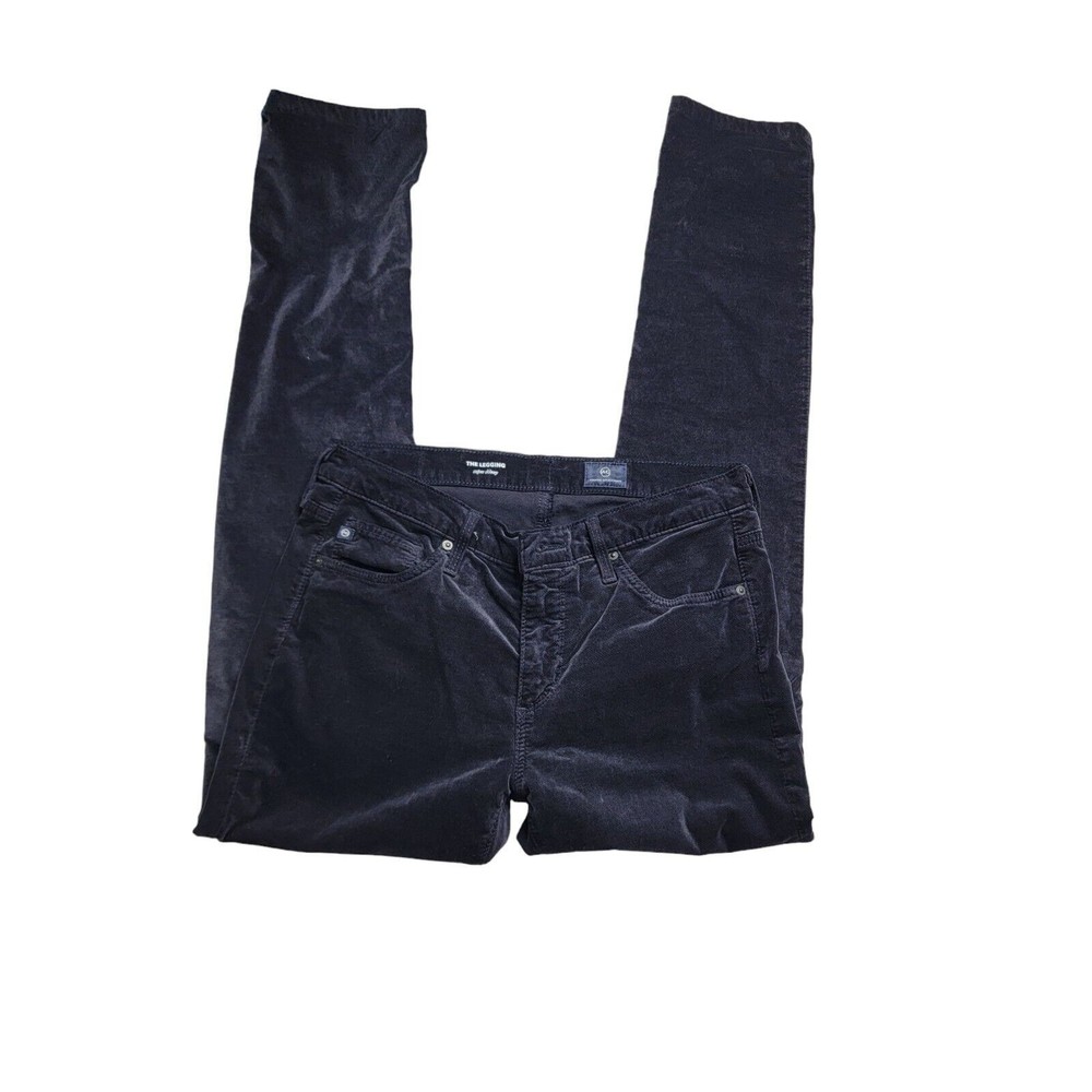 AG Adriano Goldschmied Women's Black Velvet The Legging Super Skinny Pants 27R